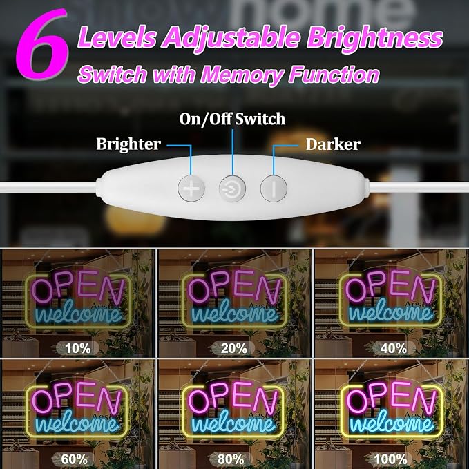 OPEN Welcome LED Silicone LED shop signs – 16×9 Inch (41×23 cm) Horizontal Style | USB Powered Pink, Blue & Yellow Glow Light for Cafes, Restaurants & Retail Shops