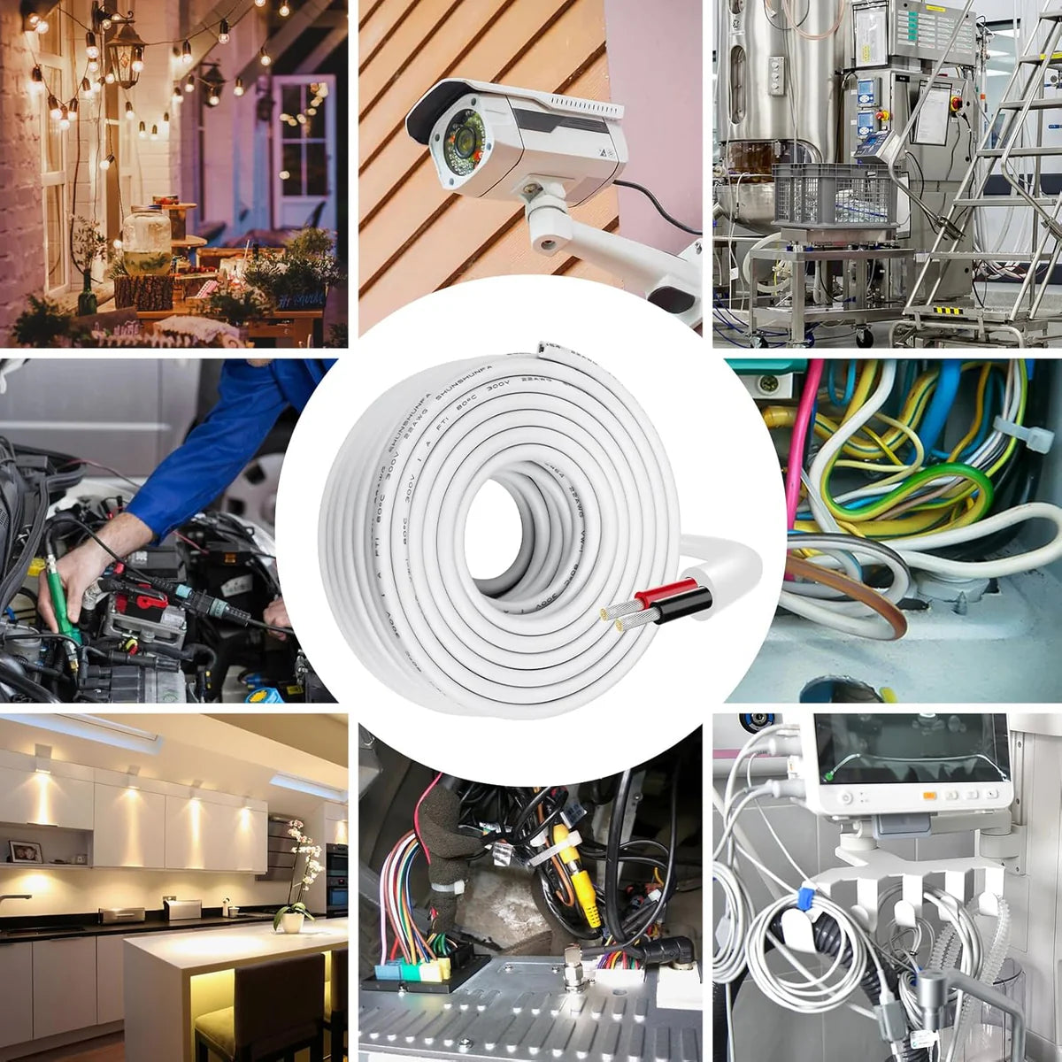 22 AWG 2/3/4/5 Conductor Black/White PVC Insulated Copper Cable – Multi-Core Flexible Wire for LED Installation – 5m (16.5ft)