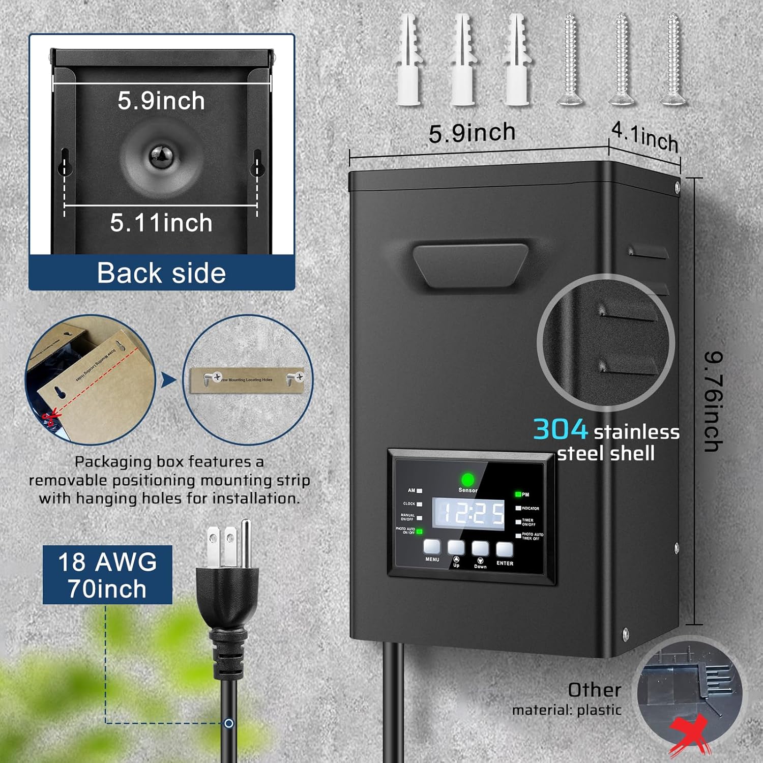400W Low Voltage Landscape Transformer, Landscape Lighting Transformer with Timer and photocell Sensor, 120V AC to 12V/14V AC Outdoor Weatherproof Low Voltage Transformers for Landscape Lighting