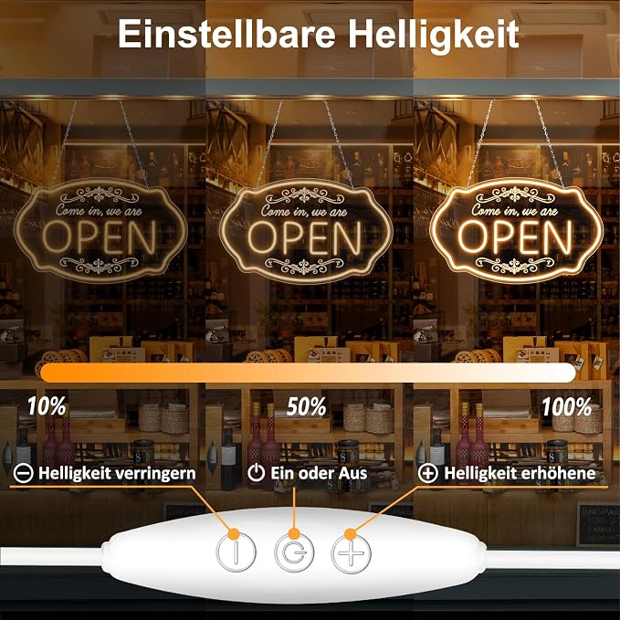 WE ARE OPEN COME IN LED Silicone LED shop signs – 16.5×10 Inch (42×25 cm) | 5V USB Powered Warm White Dimmable Light with Horizontal & Vertical Style for Cafes, Restaurants & Retail Shops