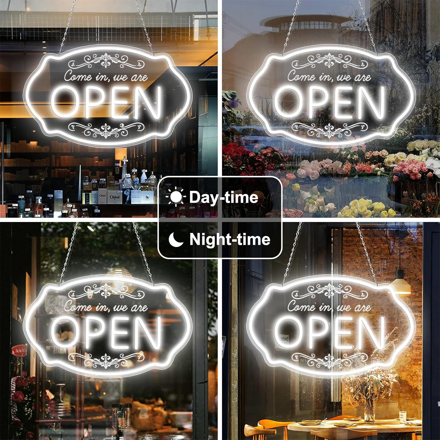 WE ARE OPEN COME IN LED Silicone LED shop signs – 23.5×14 Inch & 16.5×10 Inch | 5V USB Powered Dimmable Light with Engraved Back Design for Cafes, Restaurants & Retail Shops