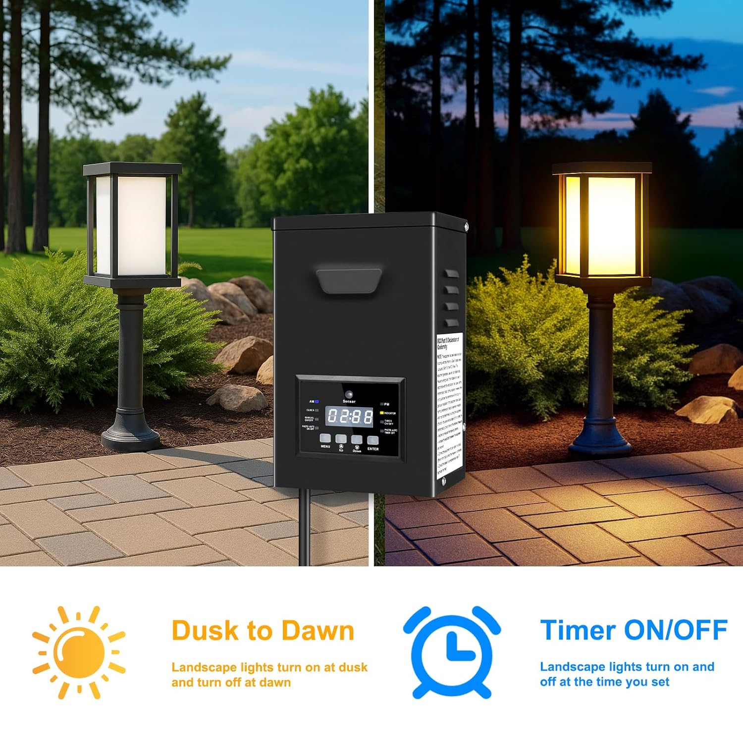 250W Low Voltage Landscape Transformer, 120V AC to 12V/15V(14V) AC Landscape Lighting Transformer with Photocell Sensor & Timer, Weatherproof Outdoor Transformer for Landscape Lighting,Spotlight