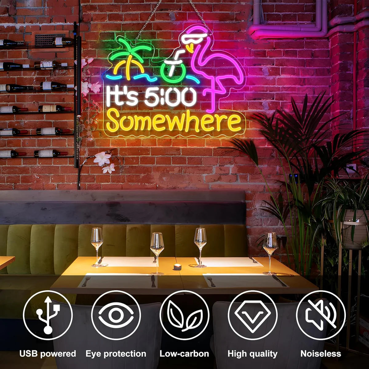 Its 5 00 O'clock Some Where LED Sign – Multi-Color Glow | 16.1× 12.6 inch | USB Powered | Hanging | Ideal for Bar, Pub, Lounge, Nightclub, Party Mood Lighting