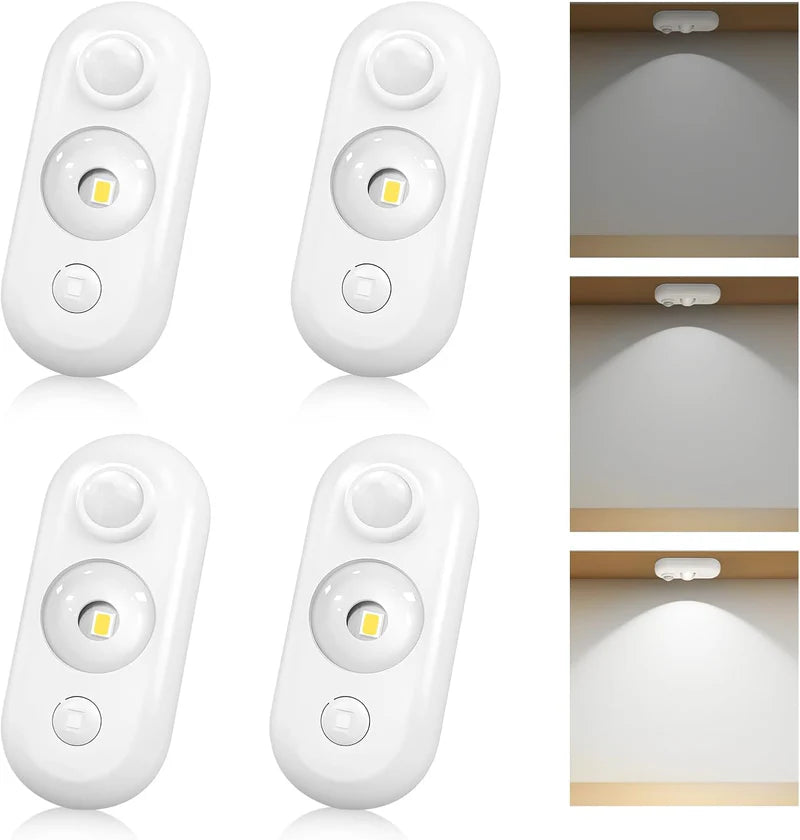 LightingWill Rechargeable Oval LED Closet Light 4/6 Pack, Motion Sensor Tap Switch Dimmable Cabinet Light, Warm / Daylight White, Black / White Finish, Magnetic Mounting for Closets and Cabinets