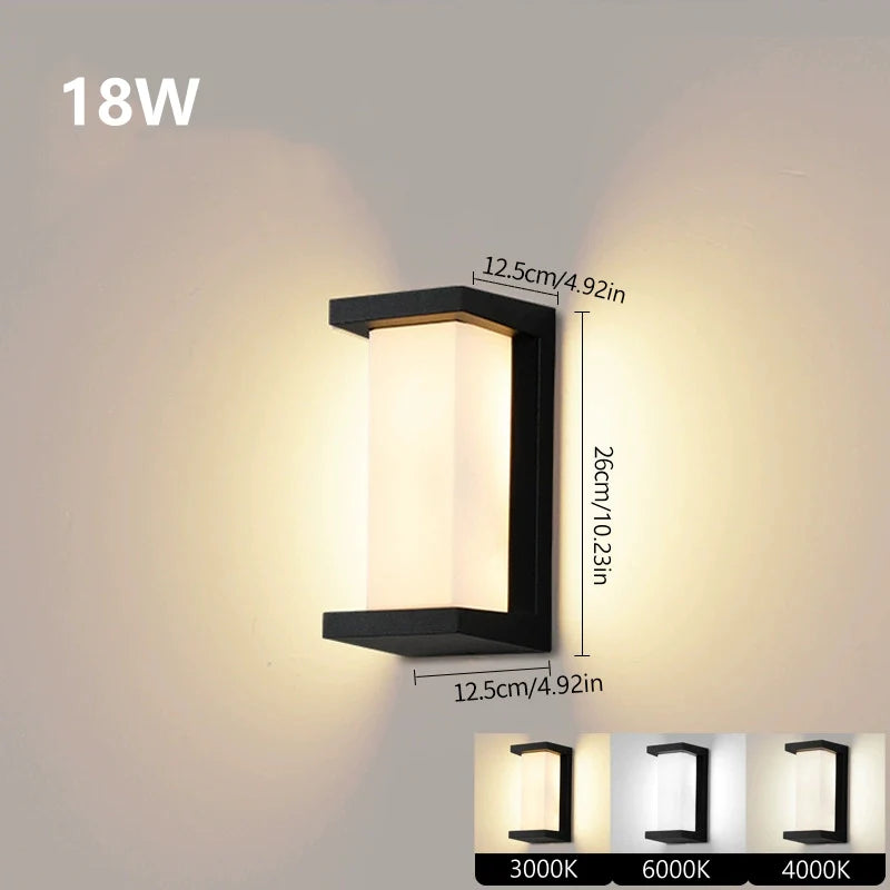 LightingWill LED Wall Light 18W 30W Outdoor Waterproof Wall Sconce 3000K 4000K 6000K Black Open Frame Up Down Wall Light IP65 Aluminum Porch Garden Balcony Indoor 2 Pack