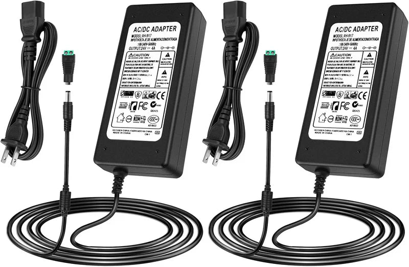 Desktop Power Supply Adapter DC 24V 60W–120W, AC 100–240V Input Switching Transformer Charger with US Plug for LED Strip Lights, 3D Printers, CCTV, Electronics