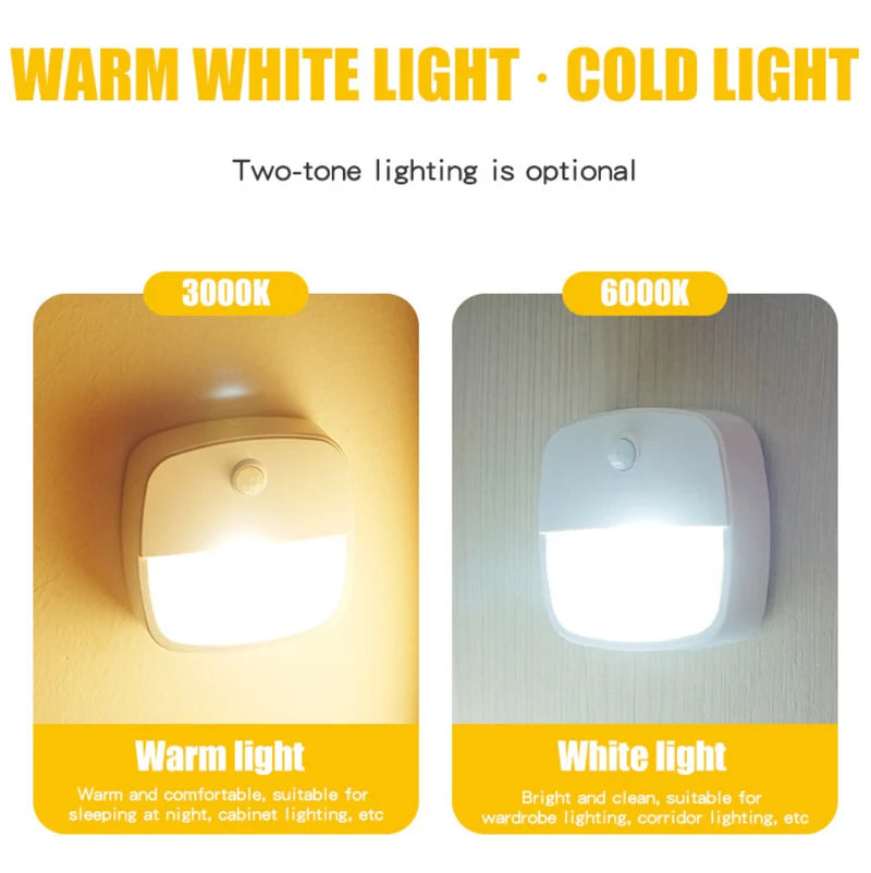 LightingWill LED Motion Sensor Light Battery Operated Dual White 3000K 6500K Switchable Cordless Stick On Night Light for Closet Kitchen Bathroom Hallway Cabinet 2 3 4 5 6 Pack