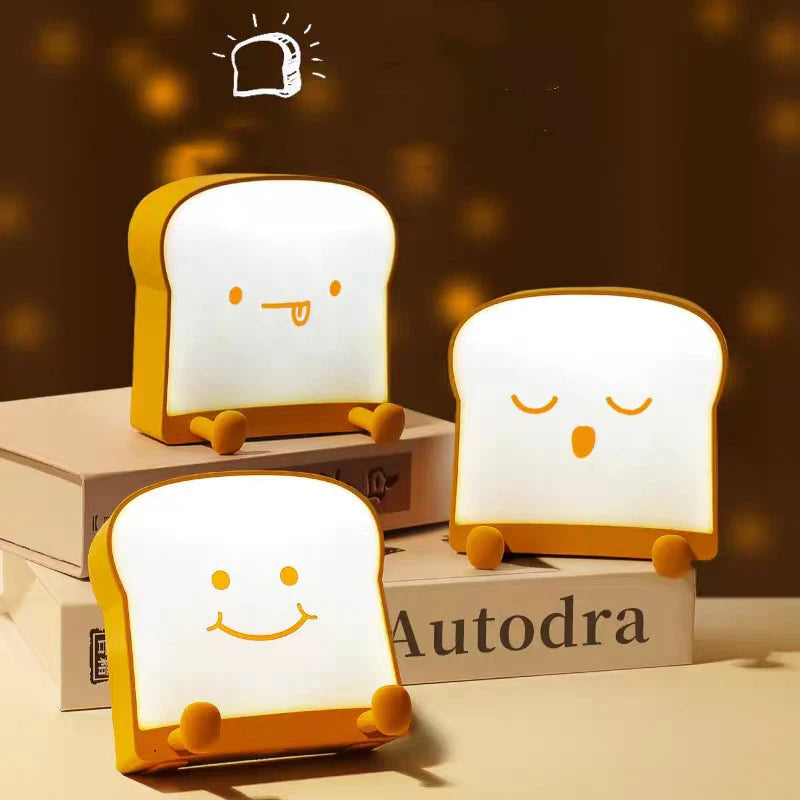 LightingWill Toast Bread LED Night Light Rechargeable Bedside Nursery Lamp with Phone Stand Cute Sleep Light for Kids Bedroom Decor