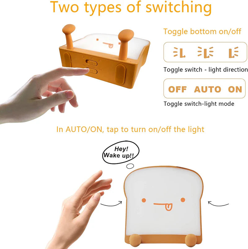 LightingWill Toast Bread LED Night Light Rechargeable Bedside Nursery Lamp with Phone Stand Cute Sleep Light for Kids Bedroom Decor