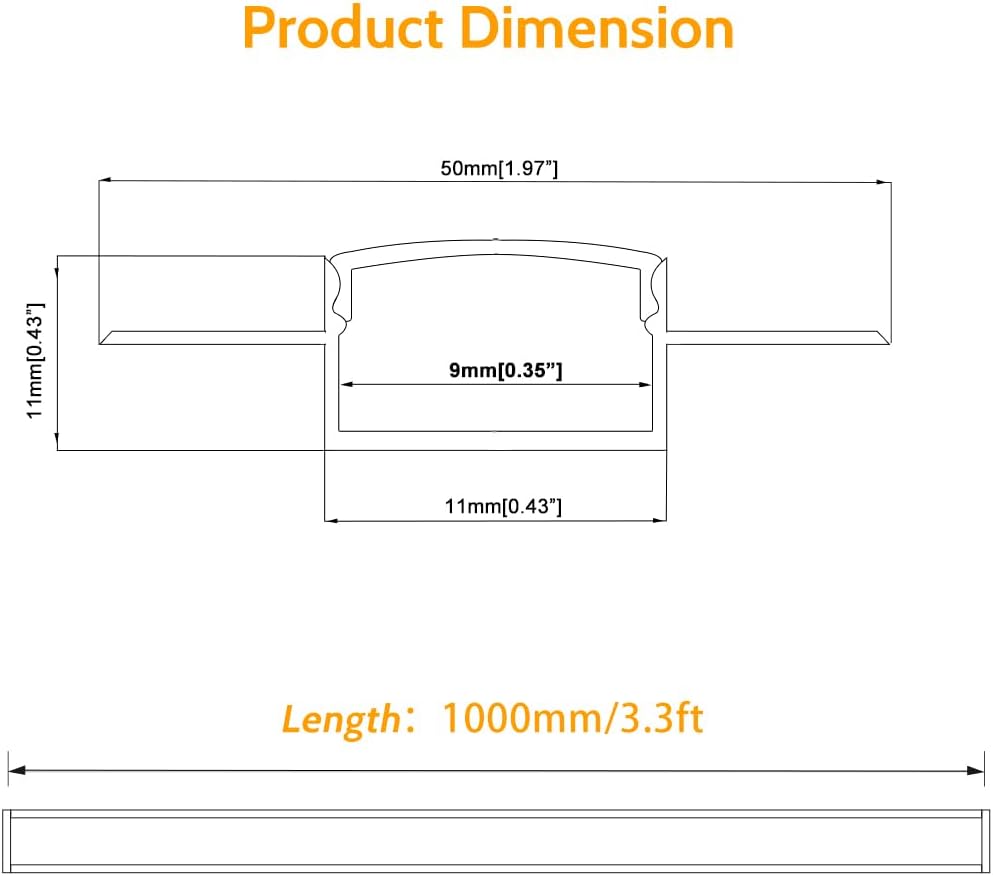Silver TX-292 Double-Sided LED Aluminum Channel for Plaster-In Drywall, Fits LED Strips Up to 9mm Wide, with Milky White Diffuser