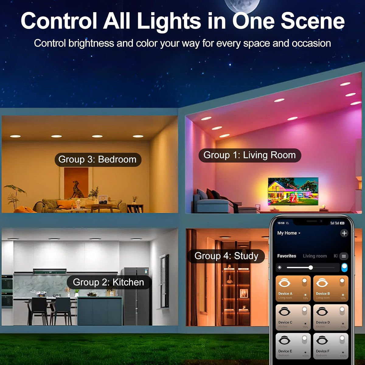 3Inch 5W Smart LED Recessed Downlight, Ultra-Thin 60° Adjustable, WiFi Control, Dimmable RGB & CCT 2700-6500K, 85–240V, White Housing, Compatible with Alexa and Google Home, 4-Pack, Artwork Display Accent Lighting