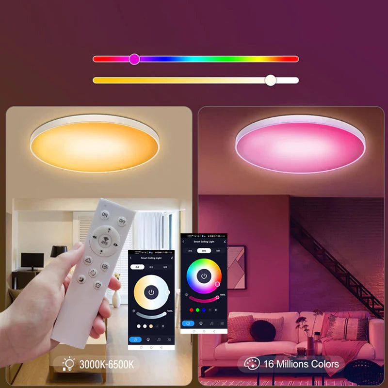 12 Inch 24W White / Black Smart RGBCW Round Slim LED Ceiling Lights – AC 220–240V | RGB Color Changing, 2700K–6500K Adjustable with Dimmable Brightness | Compatible with Alexa/Google Home/APP Control WiFi Light for Bedroom/Kids Room/Party – 2-Pack