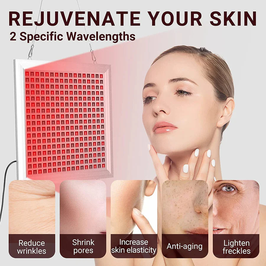 50W Infrared Therapy Lamp – Red Light 655–665nm & IR 850–860nm | Dimmable Timer | AC100–240V | Aluminum Alloy + PC Cover | Blue / Desktop Stand | for Skin Care & Muscle Relief | Controller & Goggles Included | US / EU / UK / AU Plug