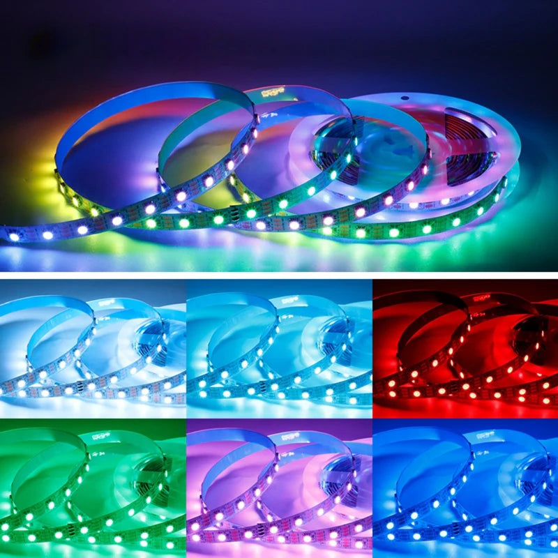 LightingWill WS2812B RGBIC LED Strip Light DC5V 10mm PCB SMD5050 Individually Addressable 30 60 96 LEDs/m IP00 IP65 IP67 Flowing Multicolor LED Strip for Party Decoration DIY Lighting 5M 50M