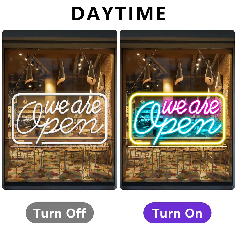 We Are Open Silicone LED shop signs – 4 Glow Color Options | 16.5 × 9 inch | Window Hanging | Plug & Play for Store Windows, Entrances & Retail Displays