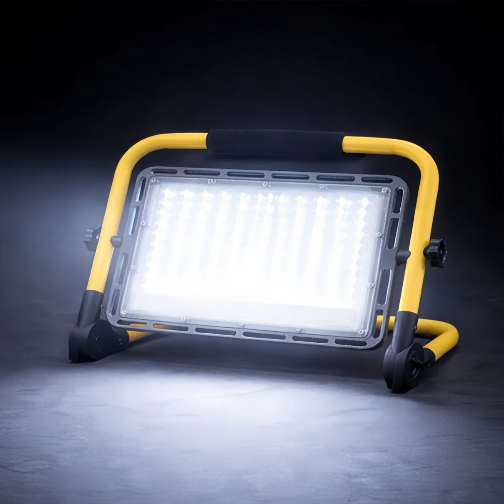 LightingWill FL-R Series Rechargeable LED Flood Light 100W-400W Portable Work Light IP65 Cool White Lithium Battery Remote Control Camping Emergency Yellow Frame 2/10-Pack