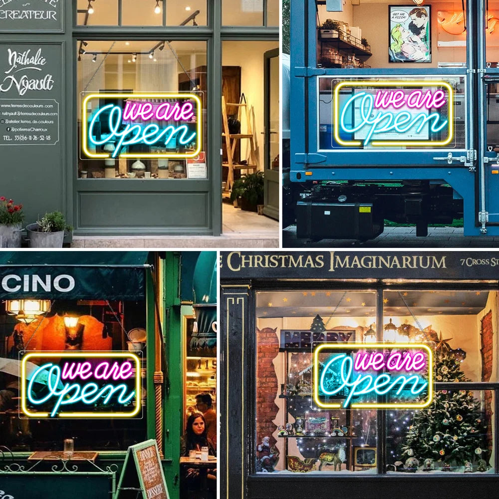 We Are Open Silicone LED shop signs – 4 Glow Color Options | 16.5 × 9 inch | Window Hanging | Plug & Play for Store Windows, Entrances & Retail Displays