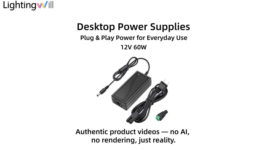 Desktop Power Supply Adapter 12V 60W Video Demo – AC 100–240V LED Transformer with US Plug | LightingWill
