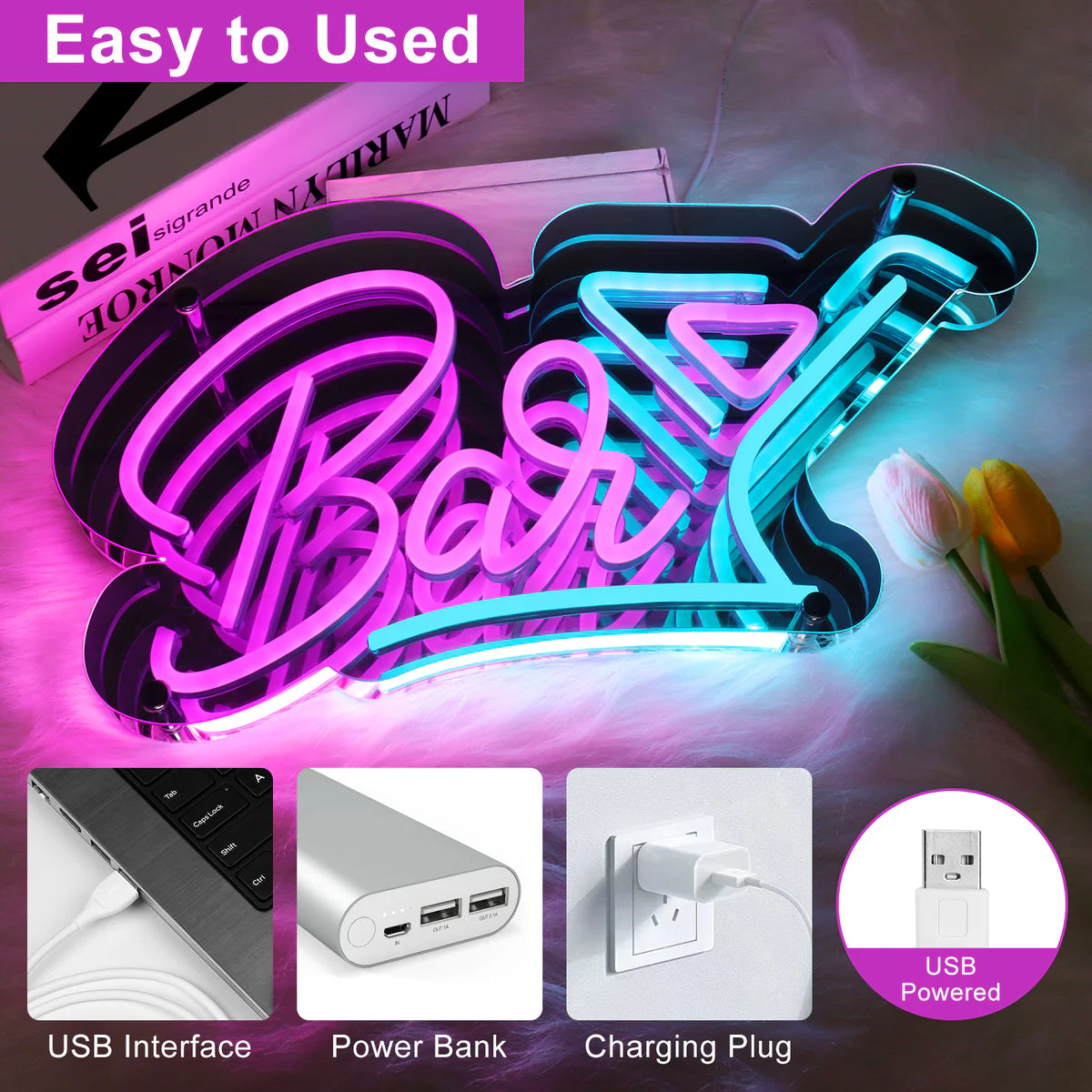 Bar LED Sign – Multi-Color Glow | 15 × 9.2 inch | USB Powered | Hanging | Ideal for Bar, Pub, Lounge, Nightclub, Party Mood Lighting