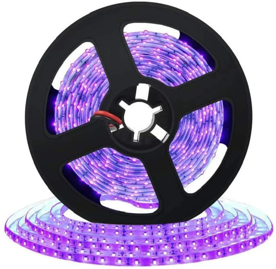 LightingWill 395–405nm SMD2835 UV LED Strip Light – 60/120/240 LEDs/m, 5M (16.4FT), Non-Waterproof/IP67
