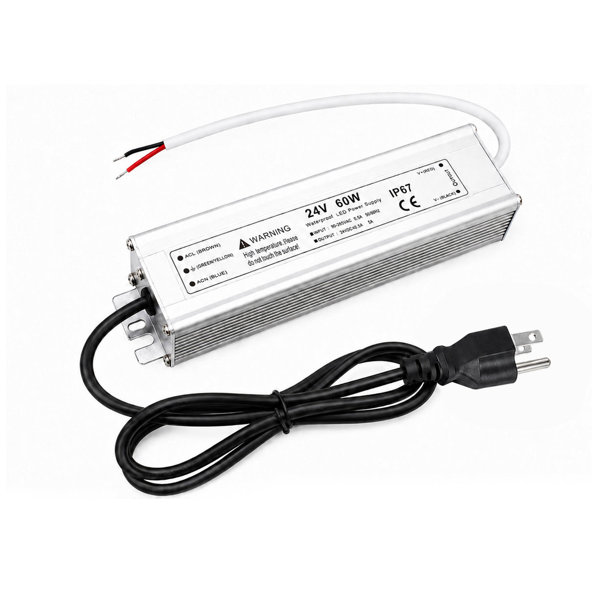 60W 12V/24V/36V/48V Waterproof LED Power Supply, 90-265V Input, Single Output, Aluminum Housing, Outdoor LED Lighting Driver, CE/RoHS/FCC Certified, US/UK/EU Plug