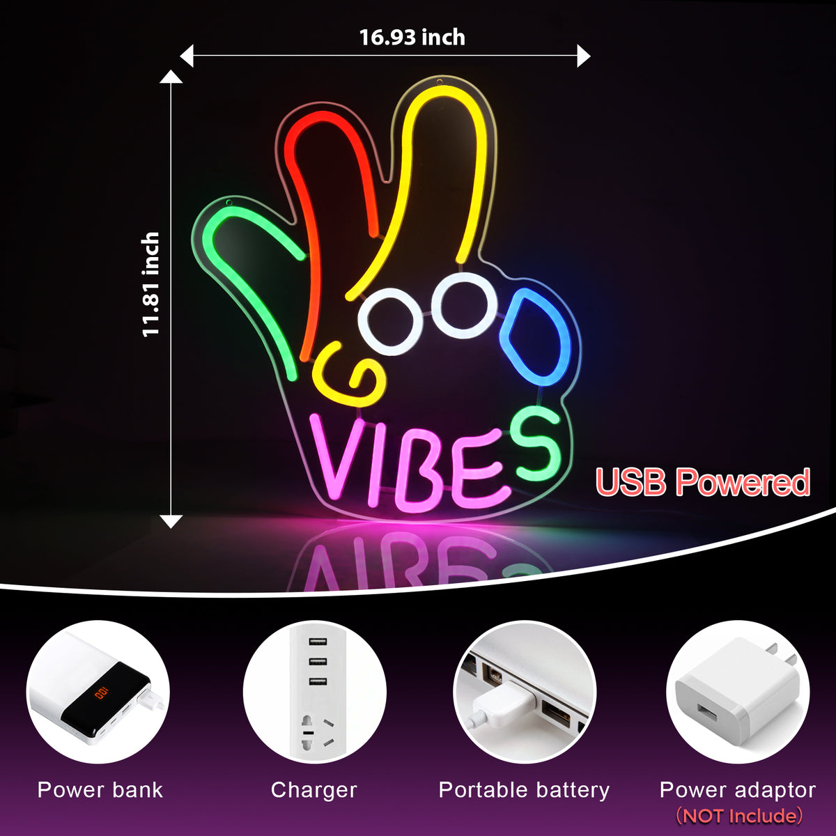 LightingWill Good Vibes “Okay” Neon Sign – Dimmable USB LED Light for Wall Decor, Game Room, Bar, Party – Durable, Safe & Energy-Saving