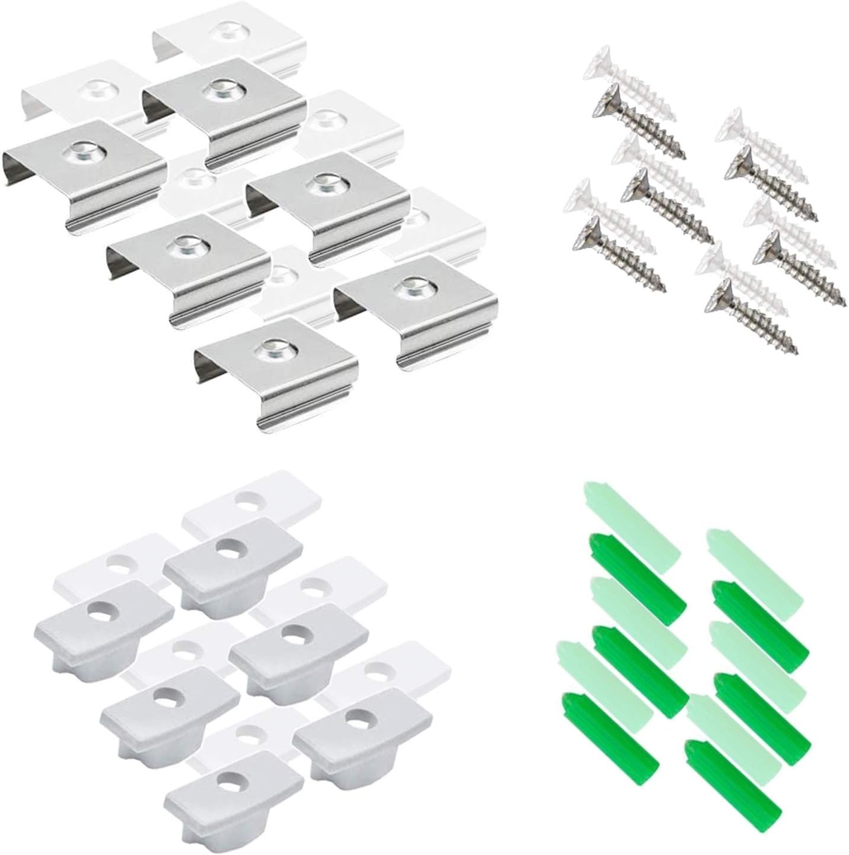 6-Pair U02 LED Aluminum Channel Accessory Kit with End Caps, Mounting Clips, Expansion Anchors & Screws, for 6 / 12-Pack U-Shape Channels
