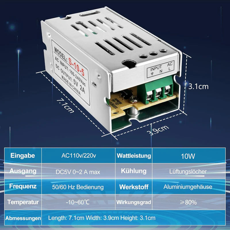DC 5V 10W–300W Switching Power Supply, AC 110/220V Input, LED Strip Driver Transformer, Industrial Metal Case with Terminals, CE/FCC/RoHS Certified (300W with Cooling Fan)