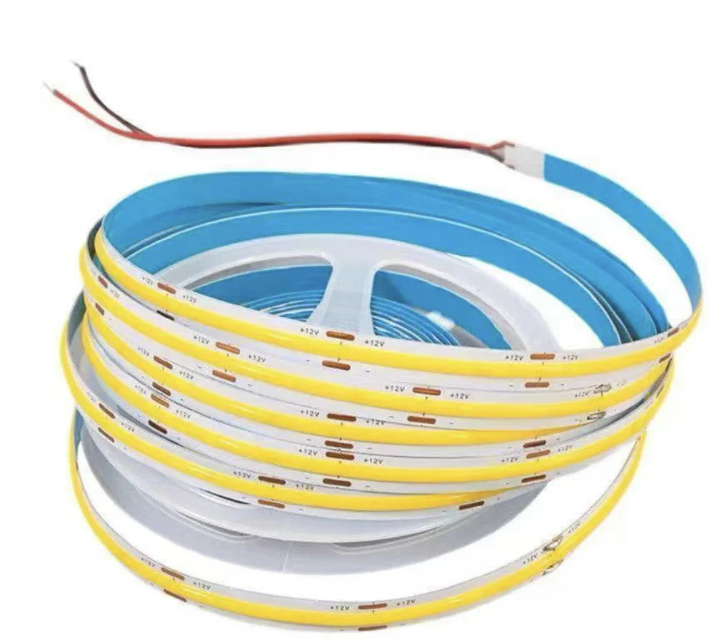 COB LED Strip Light 12V/24V 384LEDs/M, 5mm Flexible Dot-Free LED Tape, CRI90+ Non-Waterproof, 3000K / 4000K / 6500K / Red / Blue / Green / Pink / Yellow for Cabinet Kitchen Lighting, 5M/10M Pack