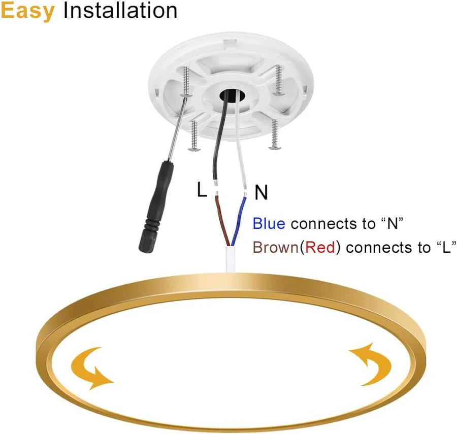 9 Inch 18W White / Gold  Round Ceiling Light – AC 110–130V | 3000K / 4500K / 5000K / 6500K | Flush Mount Ceiling Light for Modern Home Lighting | 1-Pack – Local Stock (US)