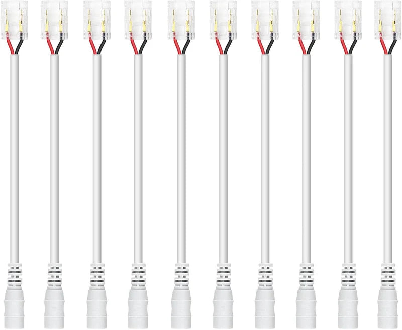 LightingWill LED Strip Connector 8mm 2Pin Transparent Solderless Clips, LED Light Strip Connector Crystal Strip to Wire Strip to Strip DC Adapter L Connector, Local Stock US UK