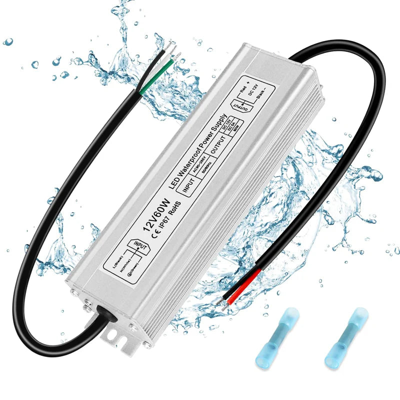 12V Waterproof LED Power Supply, 30W–300W Outdoor LED Driver, 90–265V AC Input, Single or Dual Wire Output, CE/RoHS/FCC Certified, US / UK / EU Plug &amp; Wire Lead Options