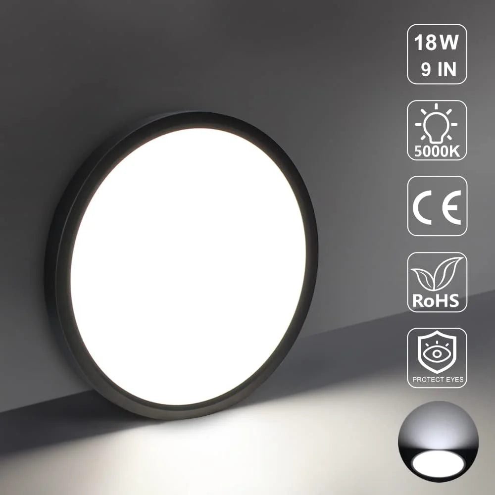AC 110–130V Round Black LED Ceiling Light, 18W / 24W / 32W Options 3000K / 4500K / 5000K / 6500K Flush Mount Ceiling Light Local Stock (US)