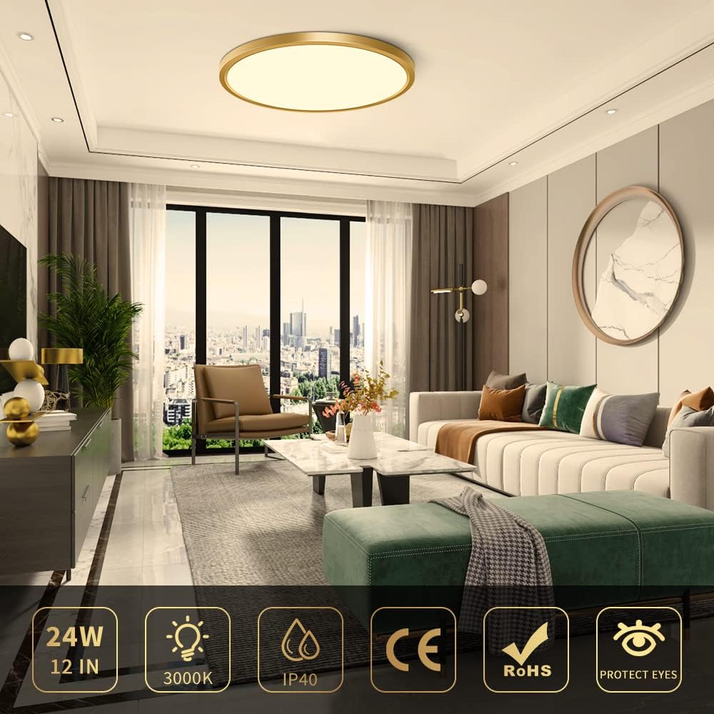 AC 110–130V Round Gold LED Ceiling Light, 18W / 24W / 32W Options 3000K / 4500K / 5000K / 6500K Flush Mount Ceiling Light Local Stock (US)