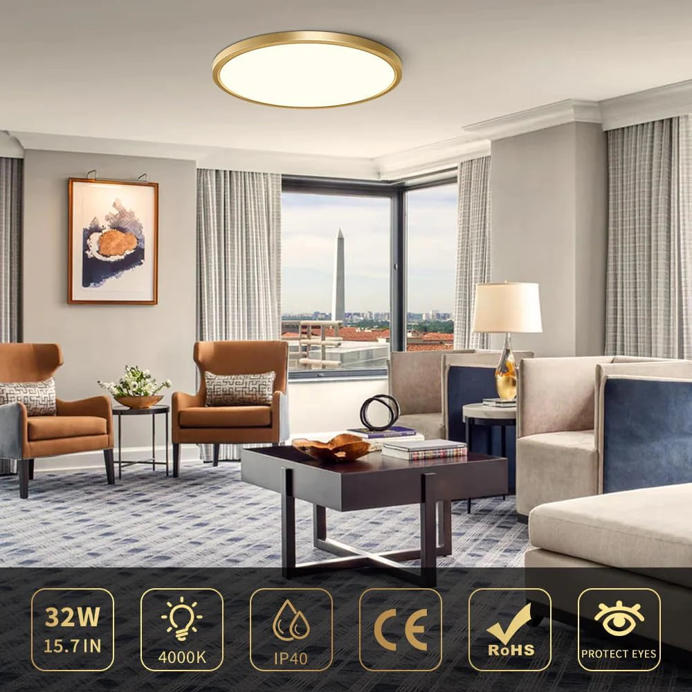AC 110–130V Round Gold LED Ceiling Light, 18W / 24W / 32W Options 3000K / 4500K / 5000K / 6500K Flush Mount Ceiling Light Local Stock (US)
