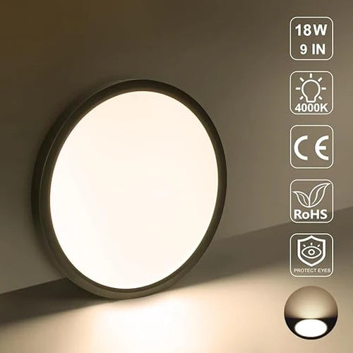 9 Inch 18W White / Black Round Ceiling Light – AC  220–240V | 3000K / 4500K / 5000K / 6500K | Flush Mount Ceiling Light for Modern Home Lighting | 1-Pack – Local Stock (UK)