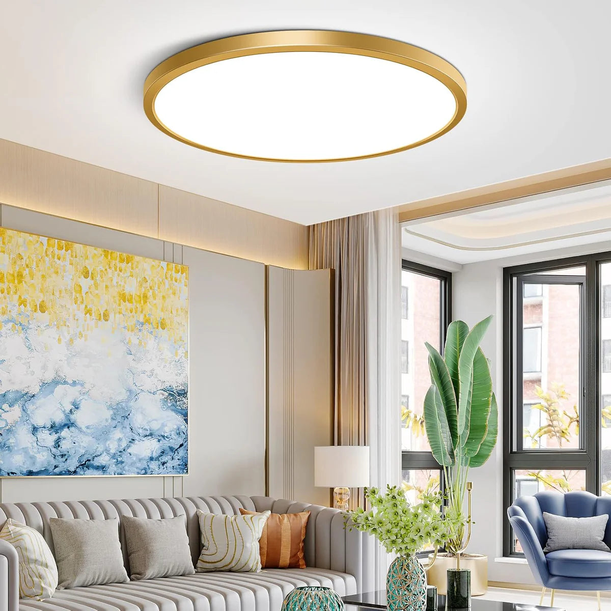 AC 110–130V Round Gold LED Ceiling Light, 18W / 24W / 32W Options 3000K / 4500K / 5000K / 6500K Flush Mount Ceiling Light Local Stock (US)