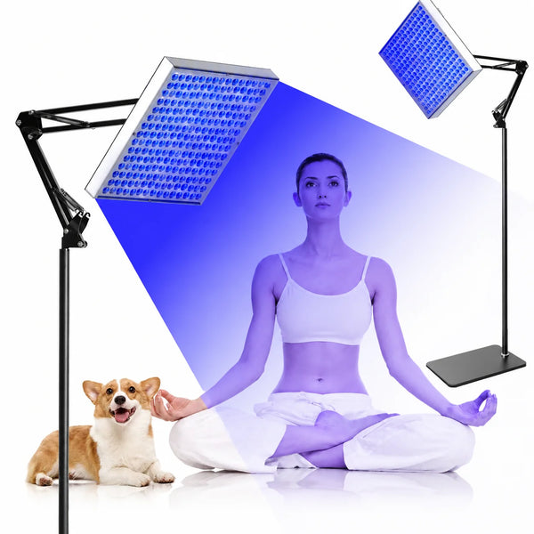 45W Floor Standing Blue Light Tanning Lamp – Blue Light 460–465nm | Dimmable Timer | AC100–240V | Aluminum Alloy + PC Cover | Floor Stand Included | for Skin Tanning & Bronze Tone | US / EU Plug