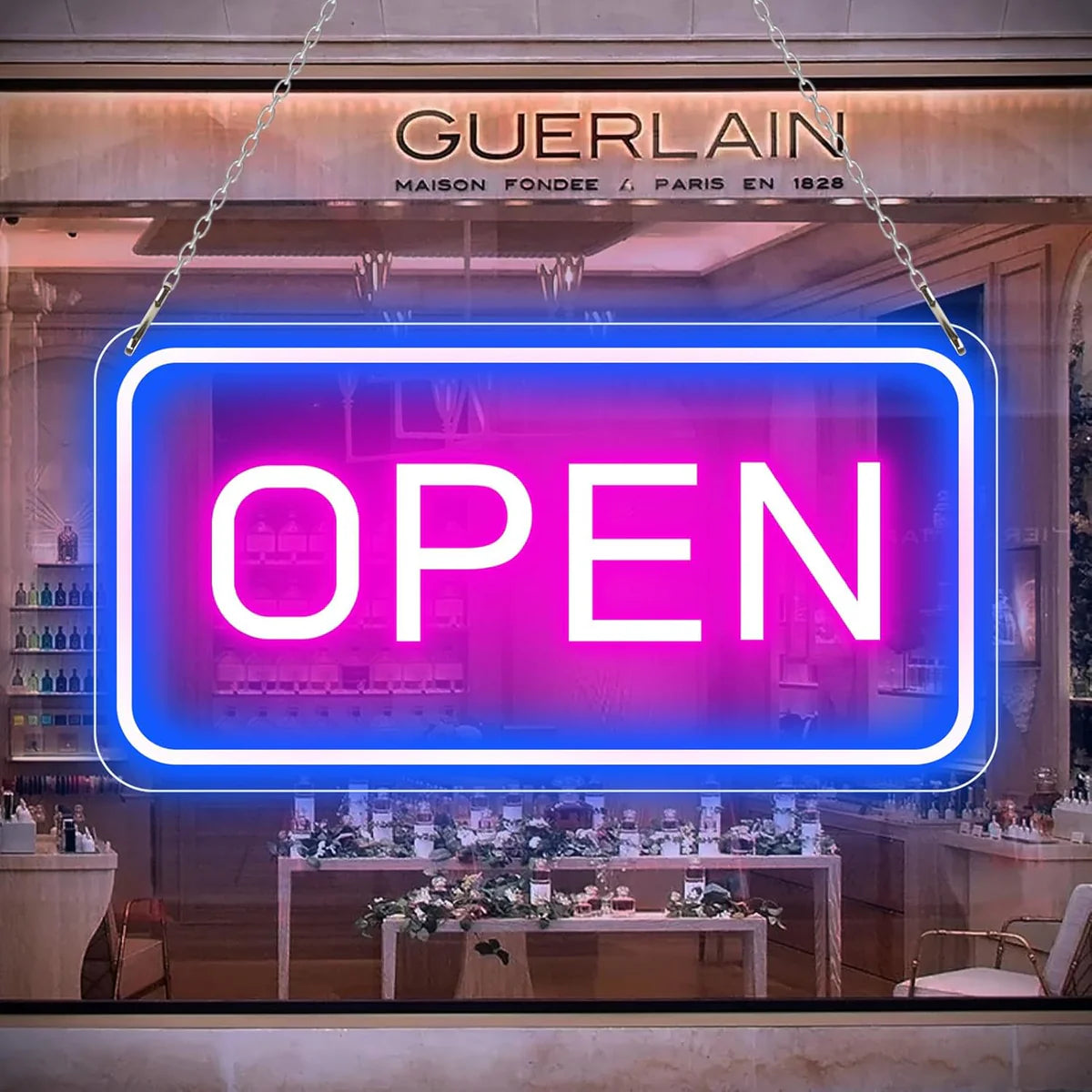 OPEN LED Neon Sign – 4 Glow Color Options | Rectangular | 16×9 / 23×12 inch | Window Hanging | Plug & Play for Storefronts