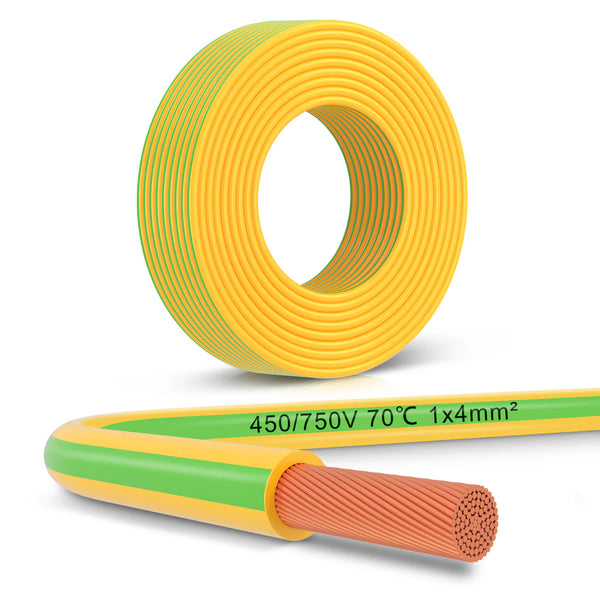 4mm² Earth Wire 10m–30m, Green-Yellow PVC Insulated Grounding Cable, Flexible Electrical Wire for Grounding Applications, Power Distribution and Installations