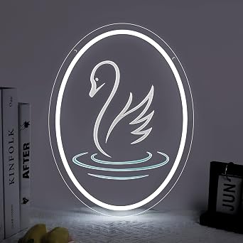 LED Neon Signs – Swan Silicone Neon Sign – 15.7×11.8 Inch | 5V USB Powered Dimmable White Glow LED Wall Light | Engraved Design Neon Lamp with Accessories Included | Hanging Decor for Bedroom, Vanity Room, Home & Party Spaces