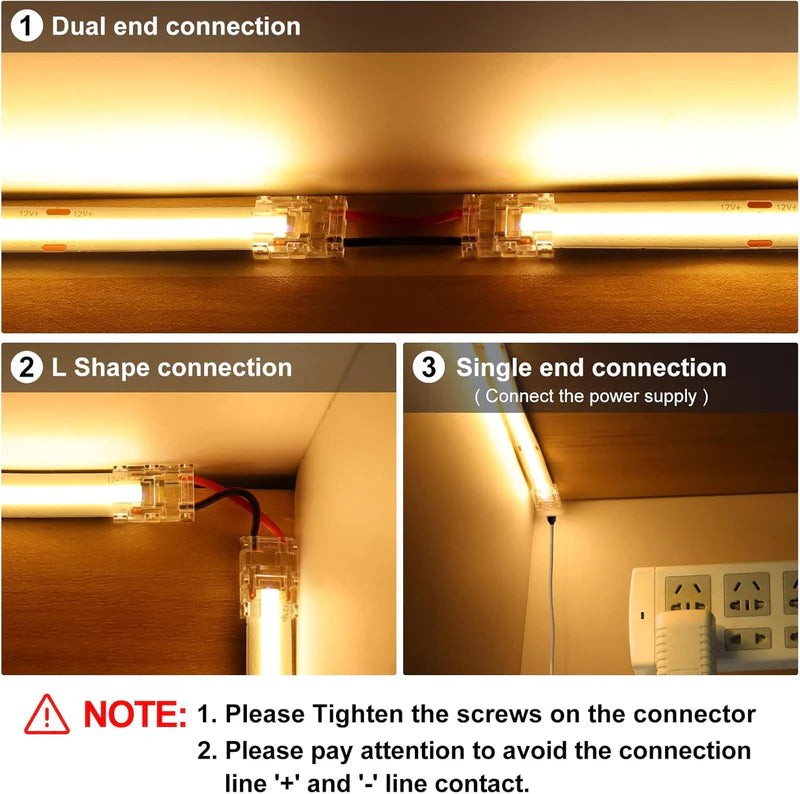 LightingWill LED Strip Connector 8mm 2Pin Transparent Solderless Clips, LED Light Strip Connector Crystal Strip to Wire Strip to Strip DC Adapter L Connector, Local Stock US UK