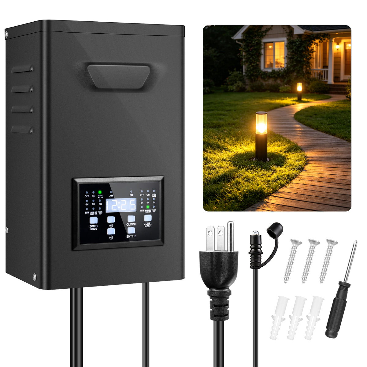 300W Landscape Lighting Transformers – 120V to 12V/14V AC, Dual Zone,