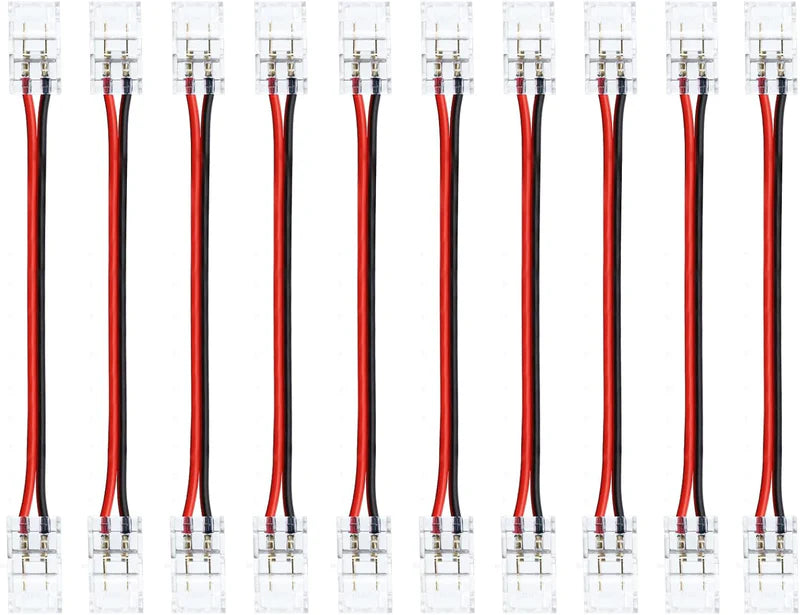 LightingWill LED Strip Connector 8mm 2Pin Transparent Solderless Clips, LED Light Strip Connector Crystal Strip to Wire Strip to Strip DC Adapter L Connector, Local Stock US UK