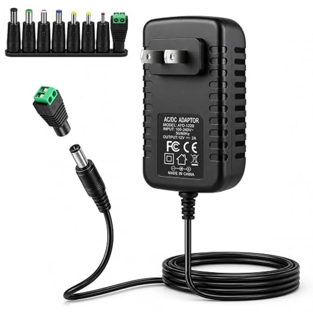 12V 24W Plug-in LED Adapter - AC 100-240V Input, Black Housing with US Plug for LED Strip Lights, Cabinet Lighting and Home DIY Projects