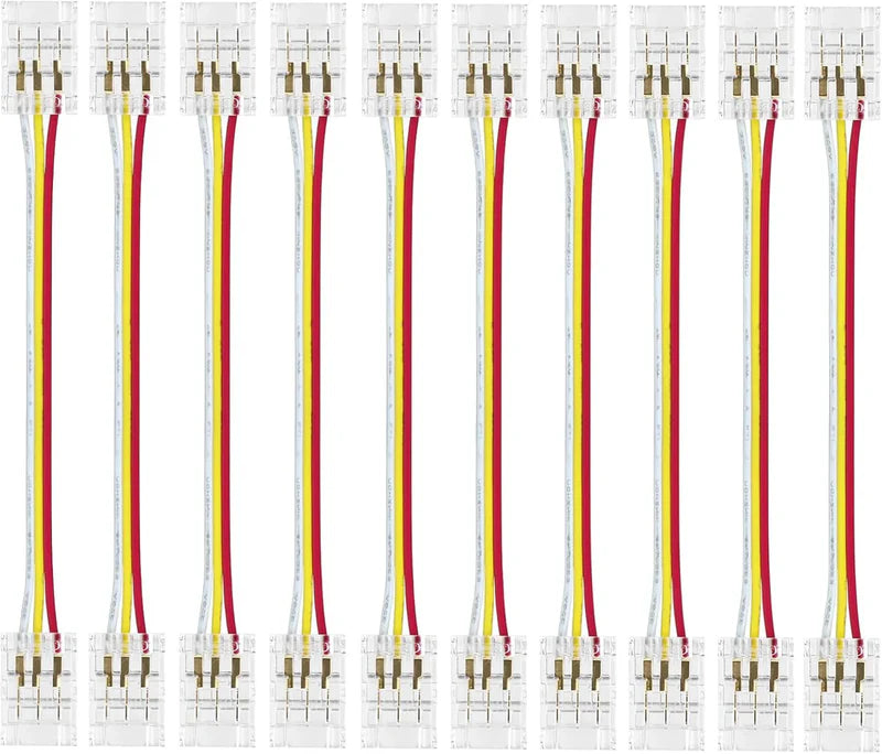 LightingWill LED Strip Connector 10mm 3Pin Transparent Solderless Clips, LED Light Strip Connector Strip to Wire Strip to Strip DC Adapter Connector for RGB IC Strip, Local Stock US UK