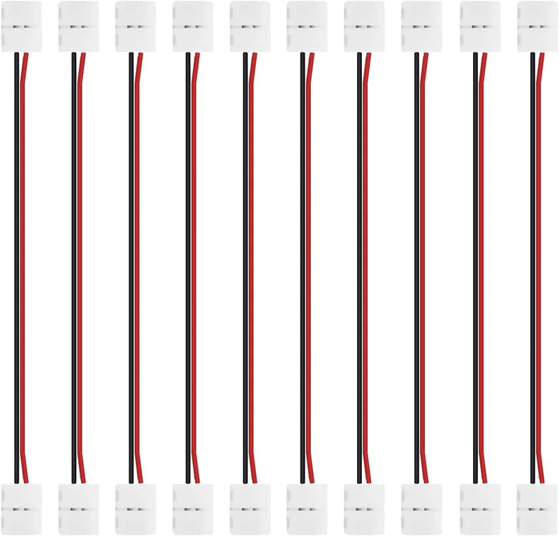 LightingWill LED Strip Connector 10mm 2Pin Solderless Clips, LED Light Strip Connector Strip to Wire Strip to Strip DC Adapter L T Connectors, 10 Pack, Local Stock US UK