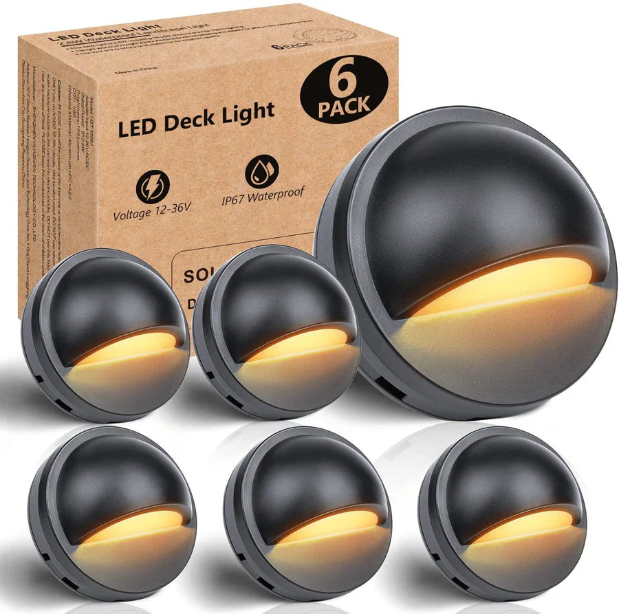 Low Voltage LED Deck Lights - 3000K / 4000K | 2.5W | AC/DC 12–36V | IP67 Waterproof | Outdoor Lights for Walkway Stair Post Railing | 6 /12-Pack
