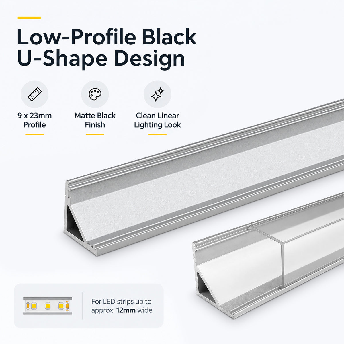 Silver V01 16x16mm V-Shape Corner-Mount LED Aluminum Channel, 12mm Inner Width, with Cover, End Caps & Mounting Clips
