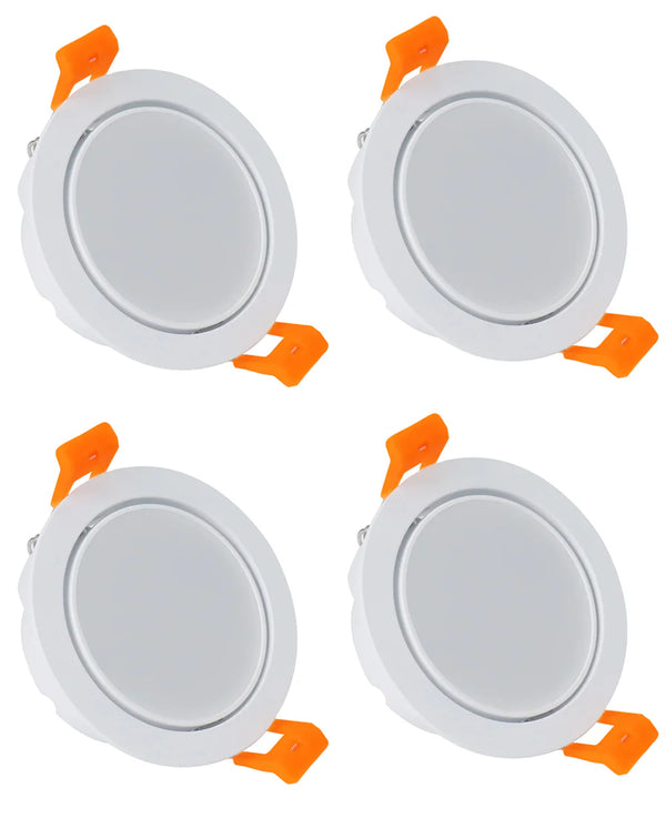 5W Adjustable Ultra-Thin Frosted LED Downlight White Housing, TRIAC Dimmable, 2700K–6000K, 100–130V / 200–240V, 4 Pack for Bedroom & Living Room Lighting